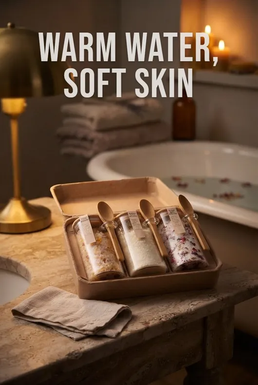 Bath soak jar with scattered petals