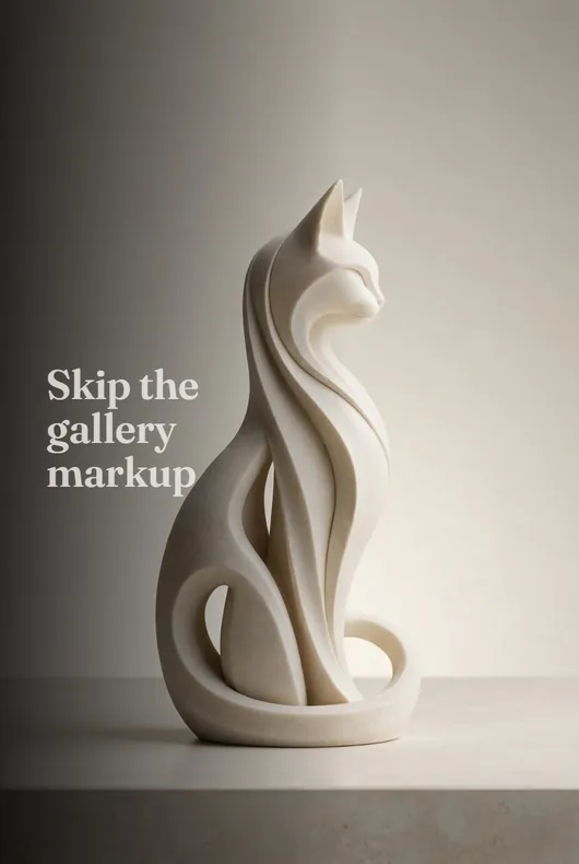 Editorial pin cover: Skip the gallery markup, sculpted cat figure