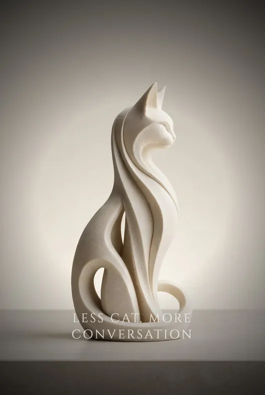 Editorial pin cover: Less cat, more conversation, sculpted cat figure